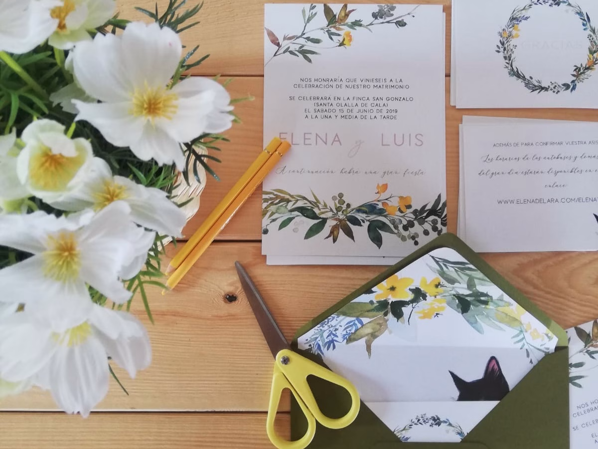 Papelería boda en el campo en tonos amrillos