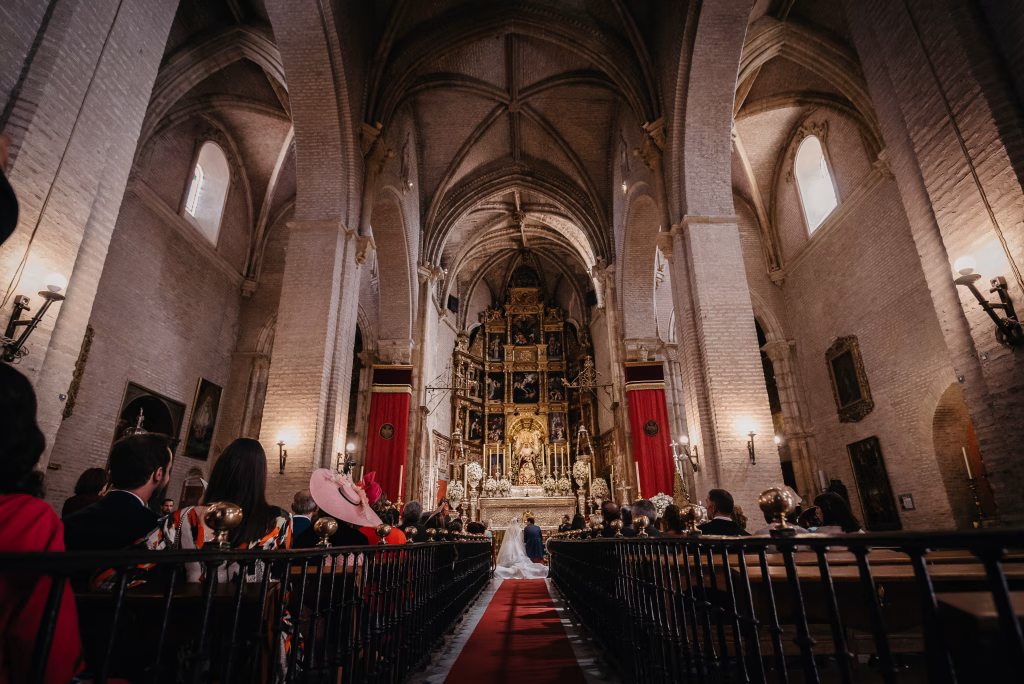 Bride and groom getting married at Santa Ana Parish in Triana