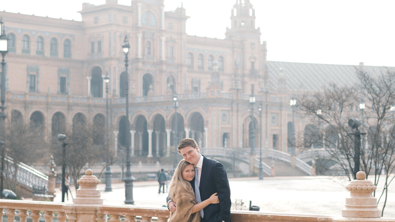 Bride and groom portrait during intimate religious destination wedding in Spain