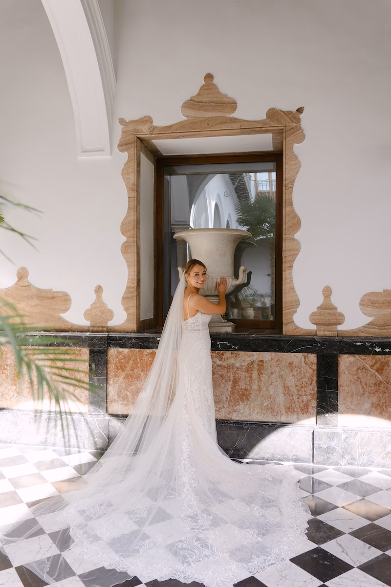bride portrait seville palace courtyard wedding spain