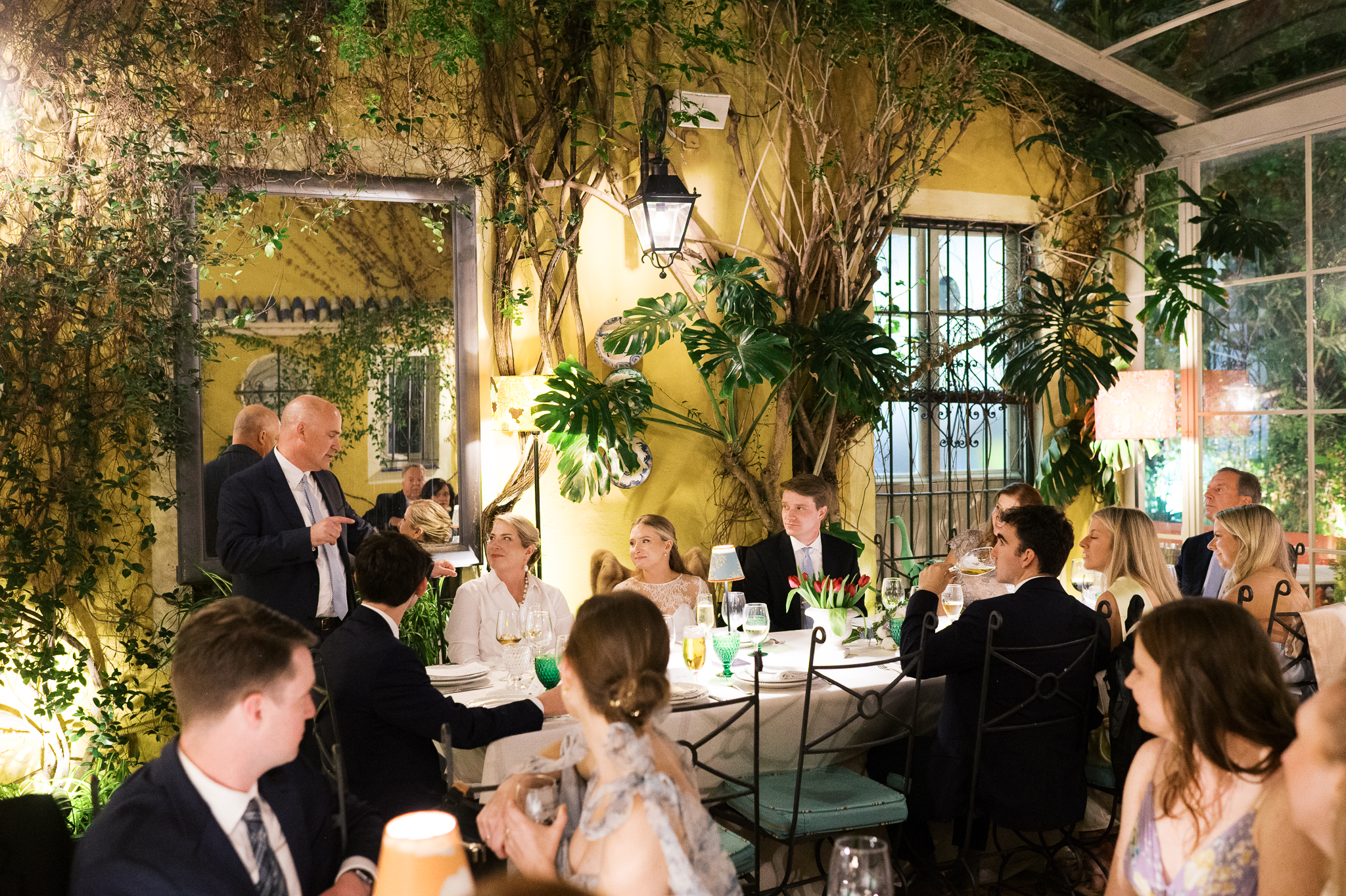 Intimate garden wedding reception in Seville Spain for American couple