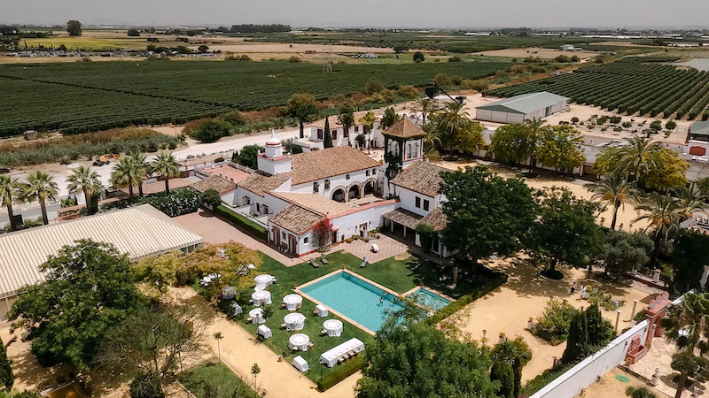 Aerial view of a luxury hacienda wedding venue in South Spain
