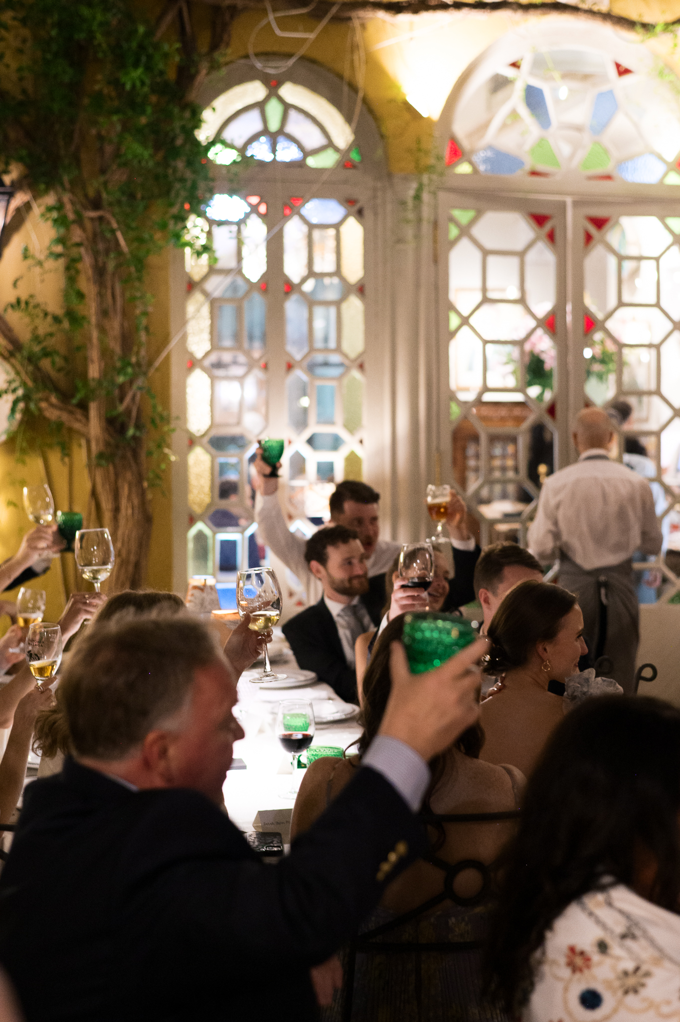 Intimate garden wedding reception in Seville Spain for American couple