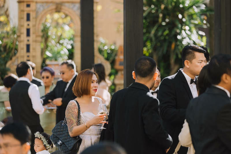 Wedding guests enjoying a cocktail during a destination wedding in South Spain