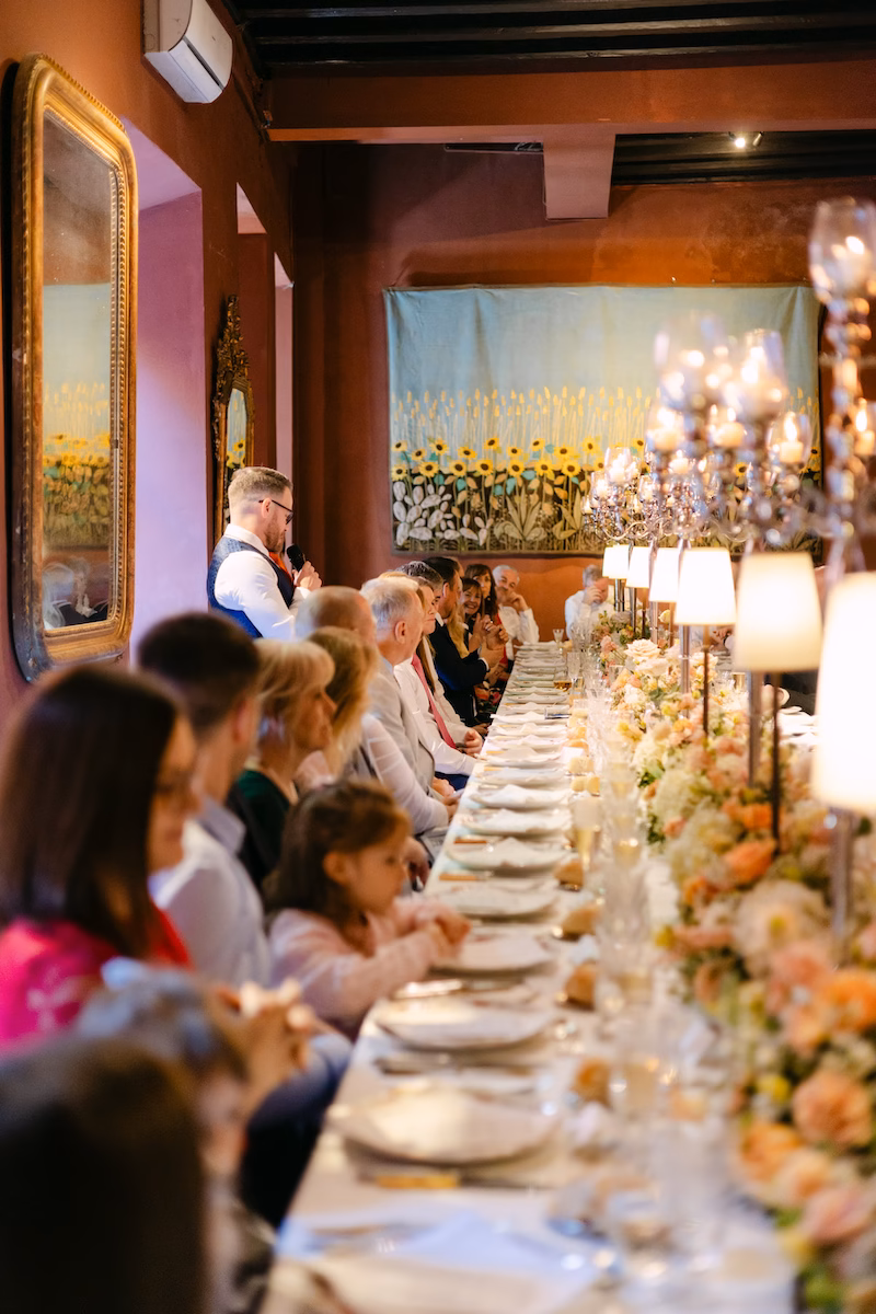 groom speech dinner wedding seville, spain. Intimate and romantic destination wedding in Seville.